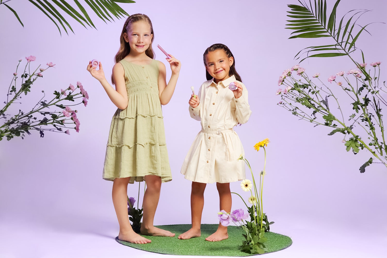 Kids modelling The First Plant-Based, Clean-Certified Play Makeup for Kids